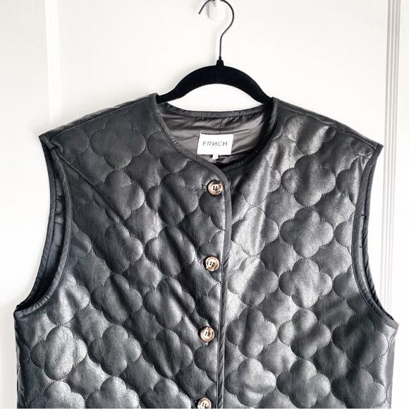 FRNCH x Anthropologie Gisette Faux Leather Sleeveless Quilted Vest Black OS - Picture 7 of 12